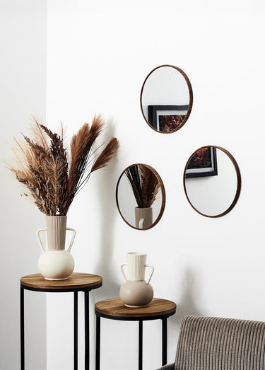 Set 3 miroirs rond contour façon bois Marron