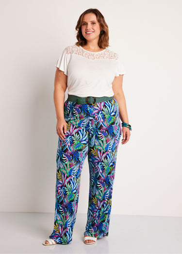 Pantalon fluide taille élastiquée maille Imprime Marine