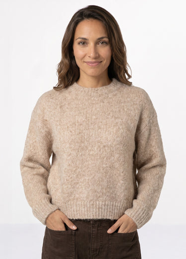 Pull col rond manches longues avec laine Beige
