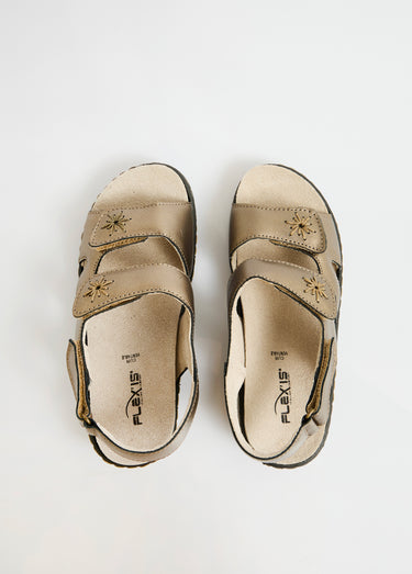 Sandales cuir brodé grande largeur Bronze