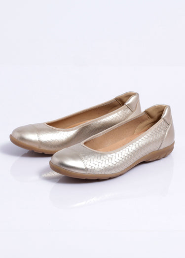 Ballerine cuir imprimé effet tressé largeur confort Dore
