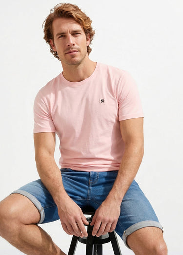 T-shirt col rond brodé manches courtes Rose Pale