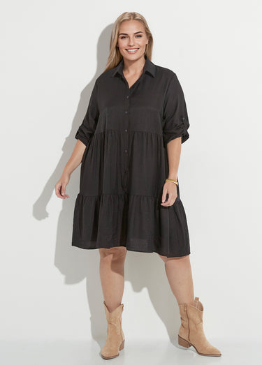 Robe chemisier volantée, inspiration folk Noir