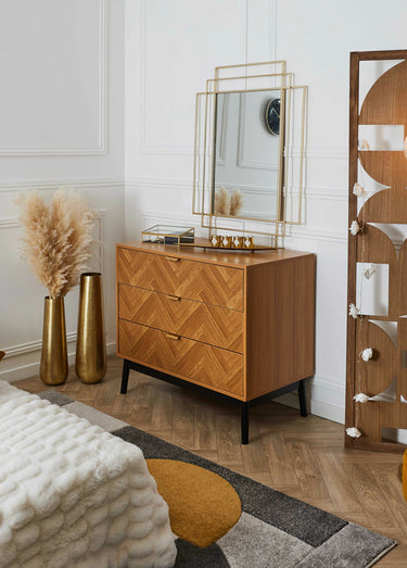 Commode bois façon chevrons, 3 tiroirs Marron/Noir