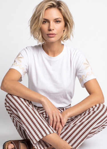 T-shirt manches broderies ajourées Blanc