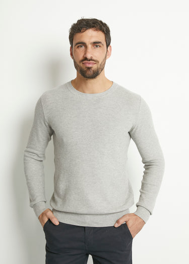 Pull col rond maille piquée fantaisie Gris Clair