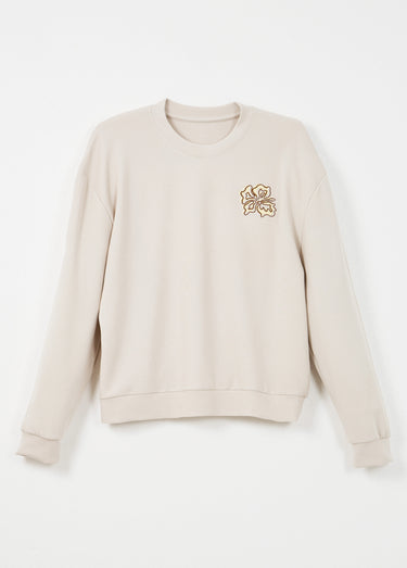 Sweat volume boite molleton brodé détail brillant Ecru