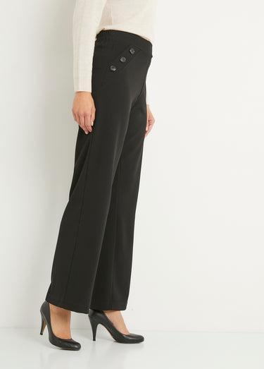 Pantalon large taille semi élastiquée uni Noir