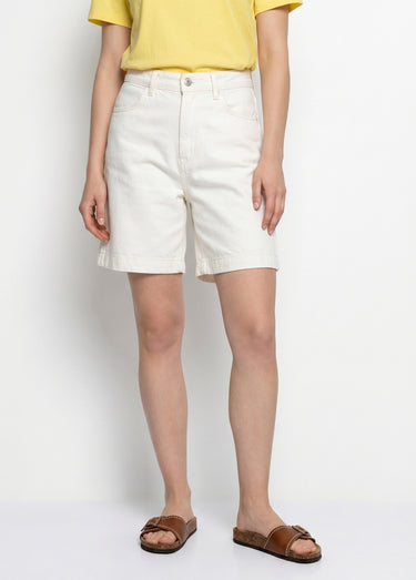 Bermuda femme en denim, coupe trapèze Blanc