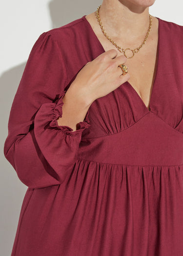 Robe longue taille haute poignets resserrés Bordeaux