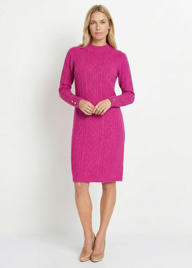 Robe-pull courte tricot uni col rond Rose