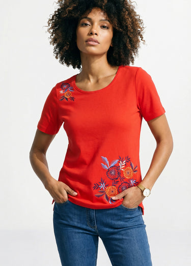 T-shirt manches courtes brodé ou imprimé Uni Corail