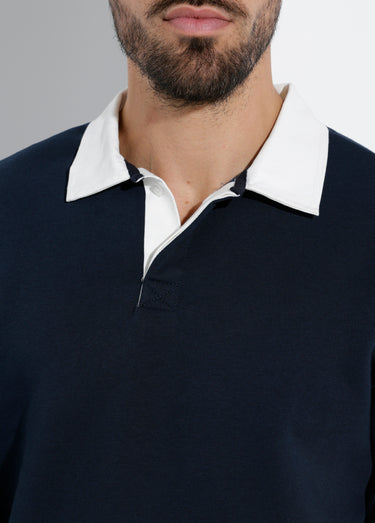 Sweat shirt avec col polo contrasté Marine