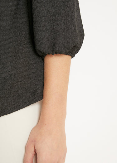 T-shirt col V à nouer manches 3/4 voile Noir
