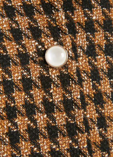 Veste boutonnée courte jacquard pied de coq Camel/Noir