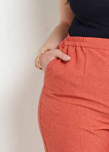 Pantalon droit ceinture semi-élastiquée Brique