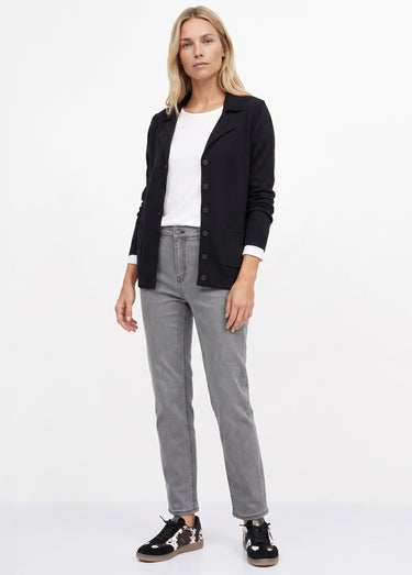 Gilet boutonné mi long col tailleur Noir