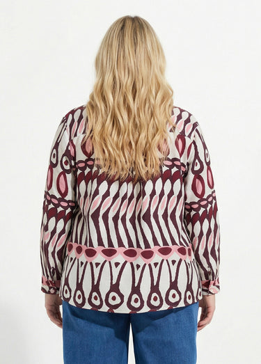 Blouse col V boutonné, imprimé ethnique Imprime Prune