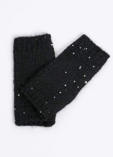 Mitaines maille brillante avec sequins Noir