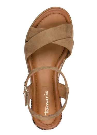 Sandales compensées avec brides croisées Beige