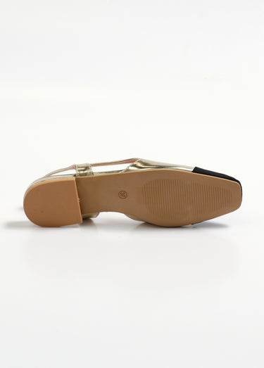 Ballerines bicolores ouvertes au talon Dore
