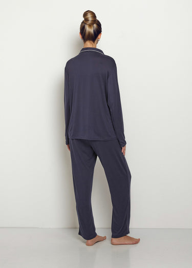 Pyjama col tailleur et manches longues Bleu