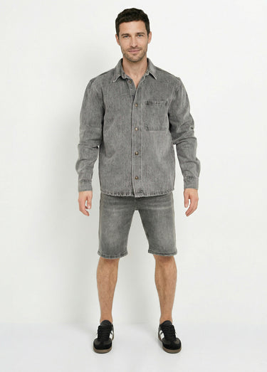 Veste en toile denim épaisse, délavée Gris