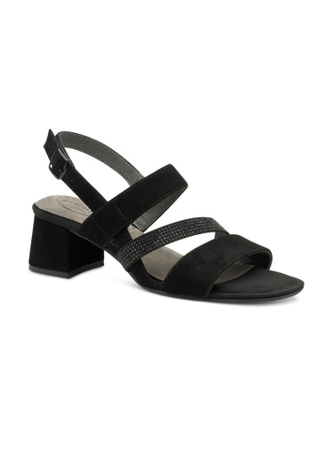 Sandales à talon cuir velours et strass Noir