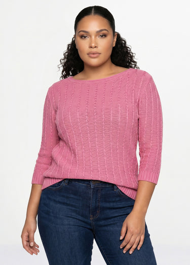 Pull col bateau manches 3/4 Rose