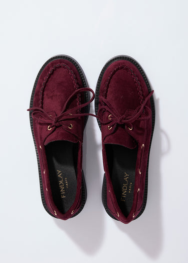 Mocassins en suédine avec oeillets métal Bordeaux