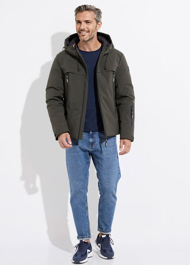 Parka chaude zippée déperlante à capuche Vert Fonce
