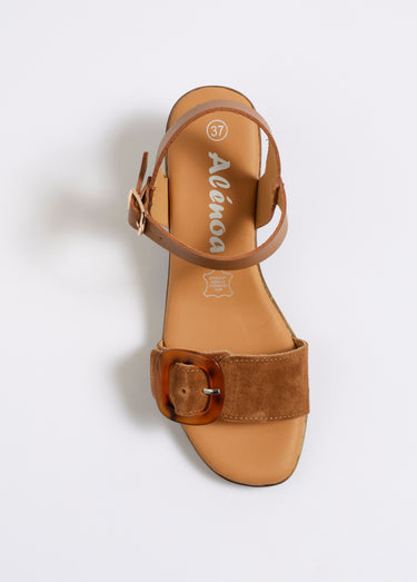 Sandales à boucle en suédine à talon Camel