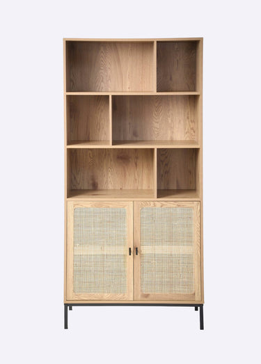 JAYA Bibliothèque 6 cases décor rotin Bois Clair
