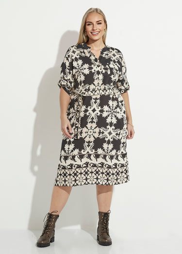 Robe longue à ceinturer imprimé fleuri Noir