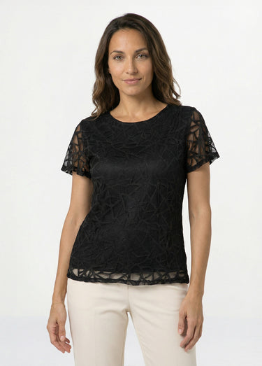 T-shirt dentelle manches courtes Noir