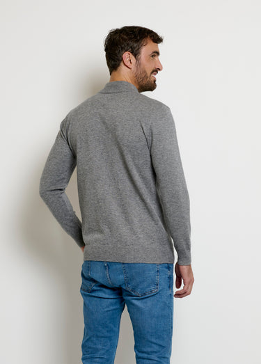 Pull chiné col montant fines côtes Gris