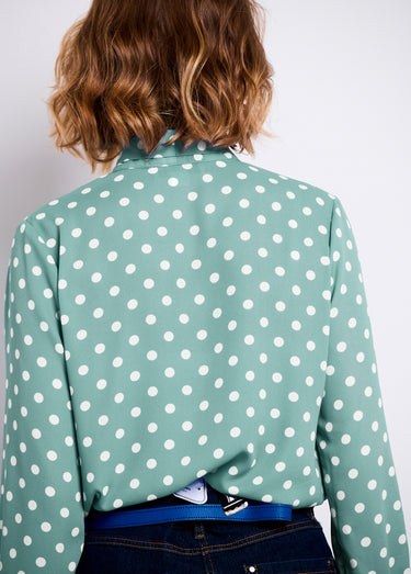 Tunique fluide col lavallière unie ou  à pois Vert/Blanc