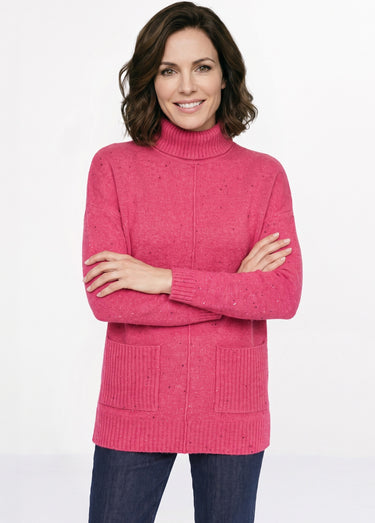 Pull-tunique chaud moucheté col roulé Fuchsia