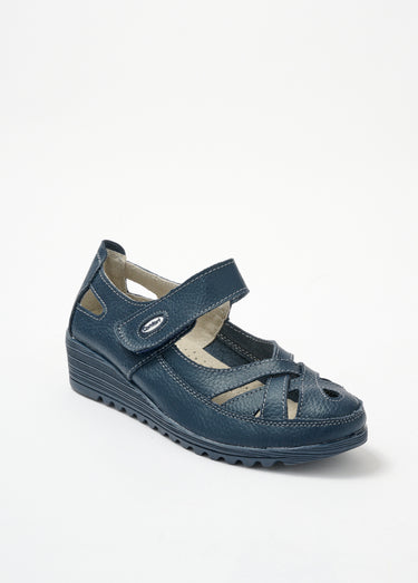 Sandales en cuir ajouré avec scratch Bleu