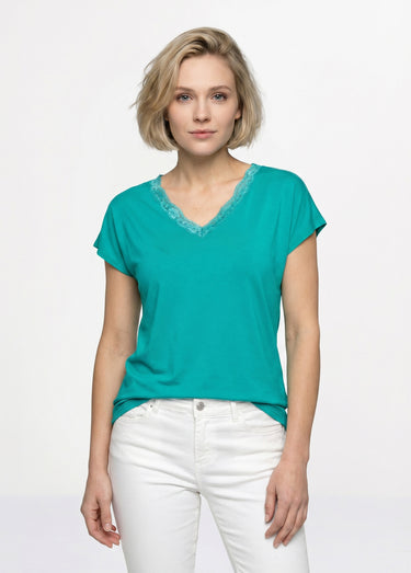 T-shirt court extensible dentelle Menthe