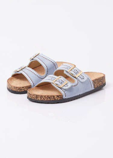 Mules folk à boucles, semelle type liège Bleu