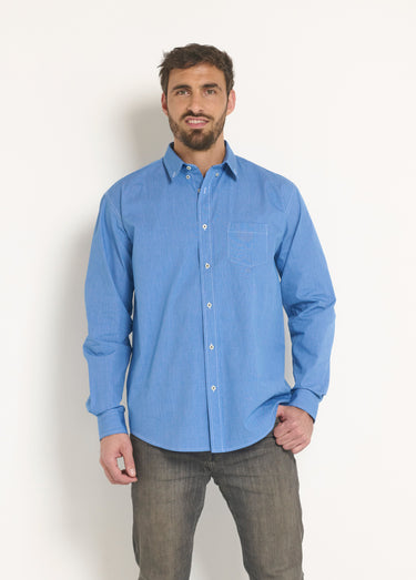 Chemise manches longues en chambray Bleu Ciel