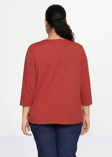 T-shirt coton et dentelle manches 3/4 Tomette