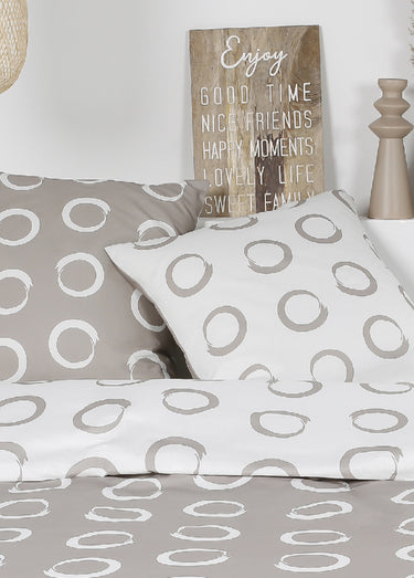 Parure flanelle 240 x 220cm, Cercles Beige/Blanc