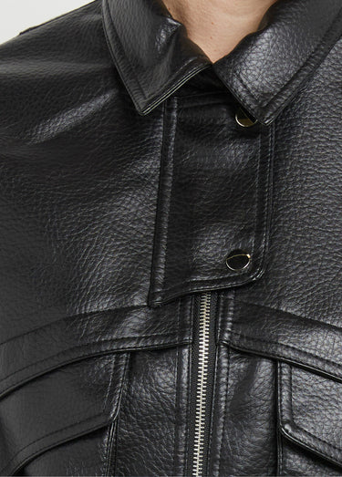 Blouson simili cuir, taille élastiquée Noir