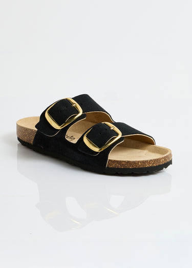 Mules ergonomiques compensées cuir à boucles Noir