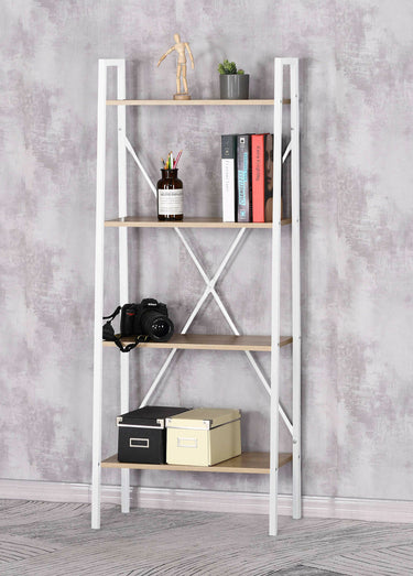Etagère design large métal clair et bois Bois / Blanc