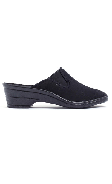 Chaussons mules toile, largeur confort Uni Noir