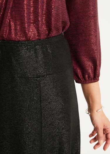 Jupe mi longue évasée maille brillante Noir