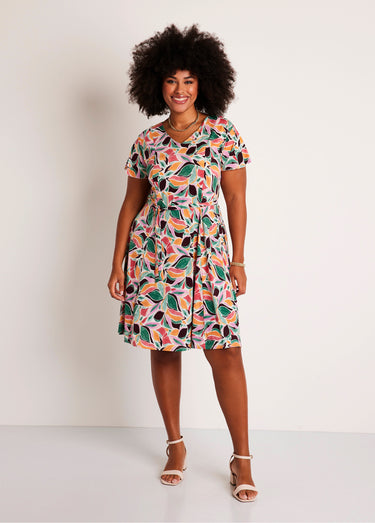 Robe droite courte imprimée Vert/Rose